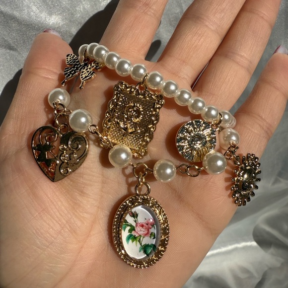 Women 2x Gold and Pearl Charm Necklace - Picture 10 of 12